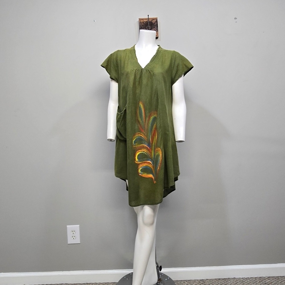 Purple Moon Mini Tunic Dress Medium Hand Painted Boho Lagenlook Artsy Festival